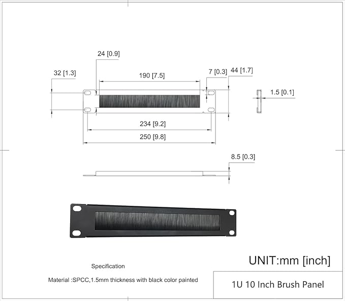 QiaoYoubang 10 inch 1U Mini Brush Cable Management Panel Cable Manager with Brush Strip for Cable Entry in 10 Inch Server Rack, Network Cabinet or Desktop Rack