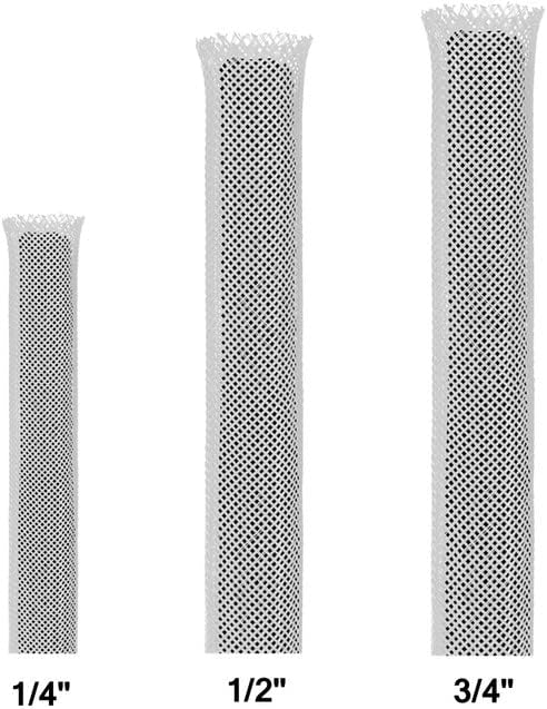 100ft Braided Wire Loom Sleeving Kit,Cable Management Sleeve,Wire Protector Tubing,Cord Organizer Used at Home or Office, to Protect Cables in Automotive, Military, Marine(White,1/4inch,1/2inch)