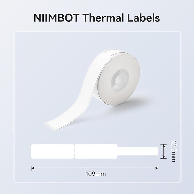 NIIMBOT White Cable Labels Maker Tape for D11/D110/D101 Label Maker, 0.49'' x 4.29''(12.5mm x 109mm), Thermal Label Tape for Home Office Labeling Tape Replacement