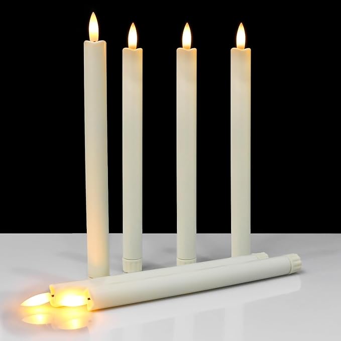 6PCS Flameless Taper Candles with 3D Flickering Flame Battery Operated Candles with 2 Remote with Button Cell Battery 10 Inch Ivory LED Candlesticks Window Candle for Christmas Home Decor