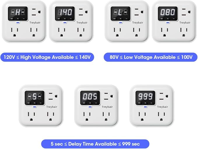 Surge Protectors 3-Outlet LED Display Power Strip with Voltage Protector, 80V-140V Refrigerator Surge Protector for TV Computer,Wall Mount,1800J,3 Pack