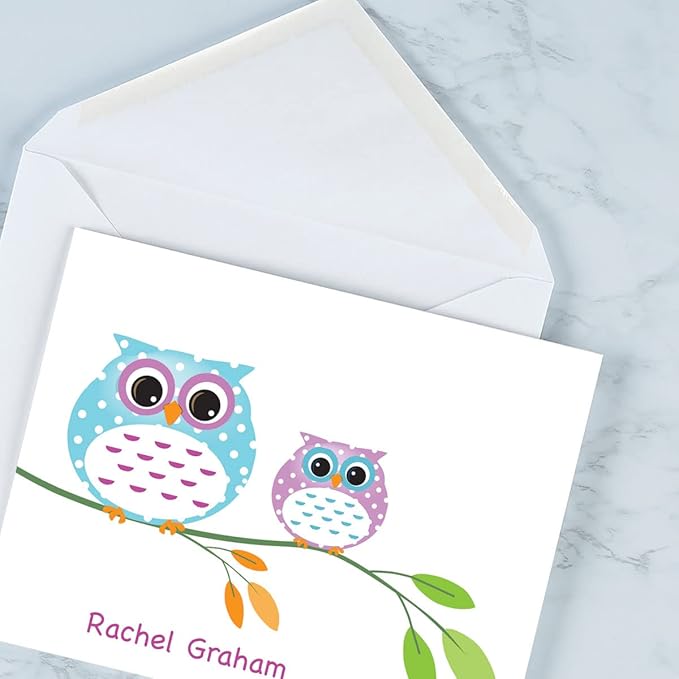 Current Owl Always Love You Personalized Note Cards - 24 Cards with White Envelopes, 4¼ x 5½ Inch Size, Blank Stationery, Add Names or Text, For Thank You Notes, Invitations, & Announcements