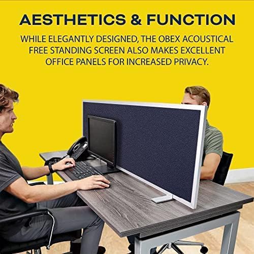 OBEX Acoustical Free Standing Privacy Screen, Cubicle Accessories Desk Privacy Panel, Desk Dividers for Office, Office Furniture Partitions Portable Sound Proof Dividers, 18" x 60", Slate