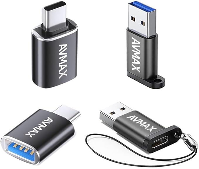 AVMAX USB to USB C Adapter 4Pack, Type C Male to USB Female 3.0 OTG Adapter for iMac,MacBook, iPhone 16 15,iPad,Microsoft Surface,Samsung (Black)