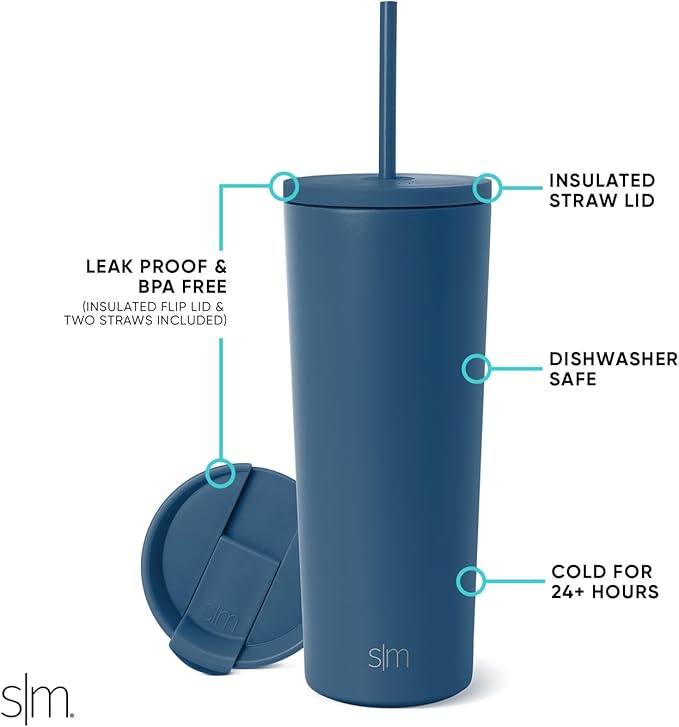 Simple Modern Insulated Tumbler with Lid and Straw | Iced Coffee Cup Reusable Stainless Steel Water Bottle Travel Mug | Gifts for Women Men Her Him | Classic Collection | 24oz | Slumberland