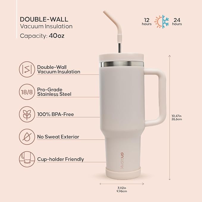 40oz Travel Tumbler Cup with Handle, Two-Way Slider Lid, Stainless Steel Straw with Silicone Tip, Vacuum Insulated Water Bottle for Hot & Cold Drinks, Great Gifts for Mom
