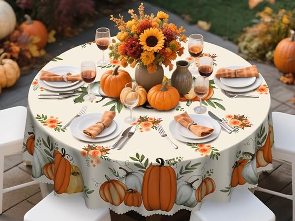 Eikione Fall Tablecloth 70Inch, Round Pumpkin Tablecloth, Thanksgiving Table Cover for Party Dining Picnic Table Decorations