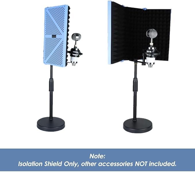 Portable Desktop Soundproof Cover,3 Doors Foldable Acoustic Panels Studio Equipment,Vocal Absorbing Shield to Filter Vocal for Microphone,for Home Studio(Black)