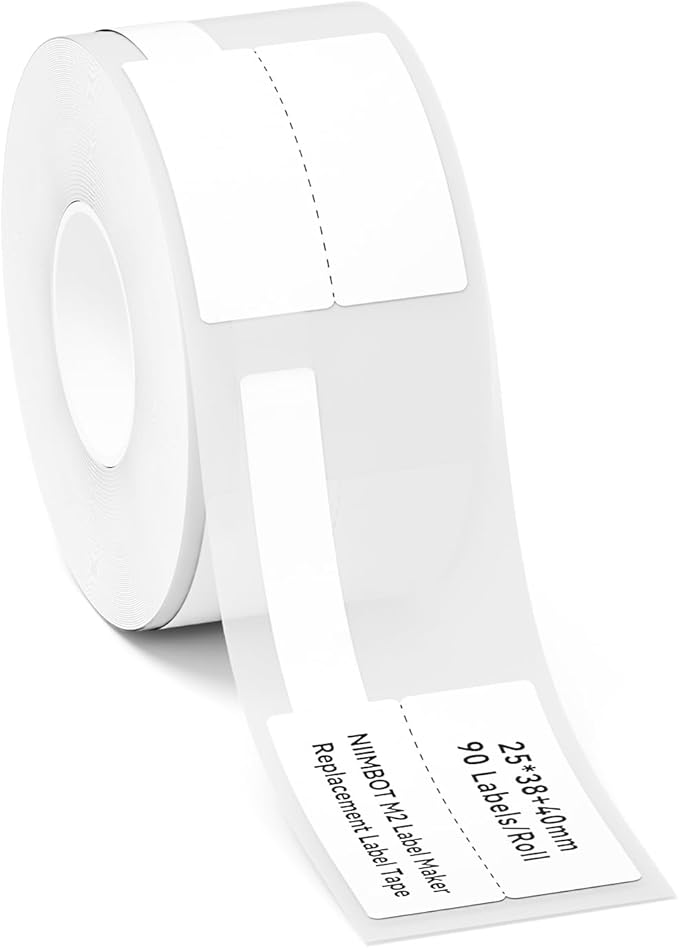 NIIMBOT M2/M3 Thermal Transfer Cable Labels 0.98''x3.07'', for M2/M3 Label Maker, PET Material, Waterproof and High-Temperature Resistance, Long Storage Time, White(25x78mm-90)