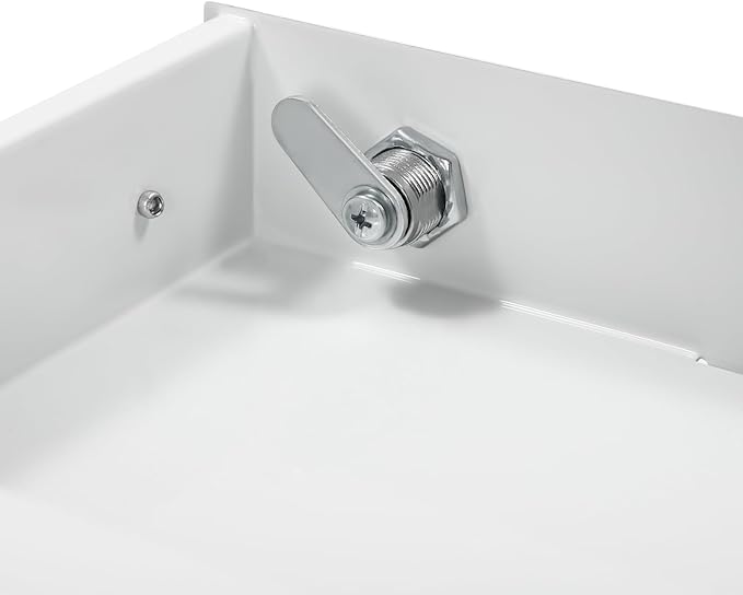 14.17" Under Desk Storage Drawer, Locking Design White Sliding Pull-Out Drawer for Sit Stand Workstation