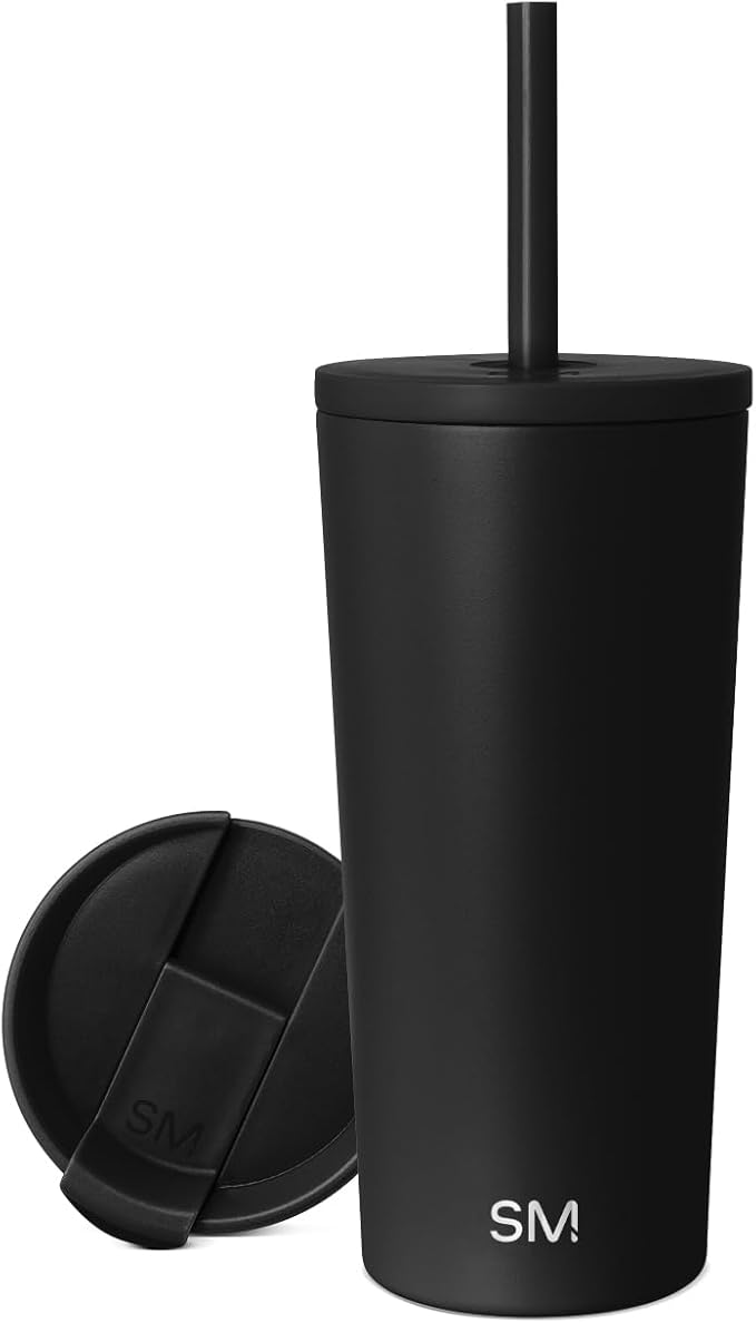 Simple Modern Insulated Tumbler with Lid and Straw | Iced Coffee Cup Reusable Stainless Steel Water Bottle Travel Mug | Gifts for Women Men Her Him | Classic Collection | 20oz | Midnight Black