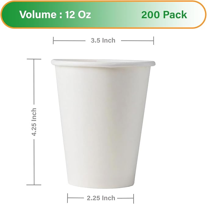 White Paper Coffee Cups – 8 Oz. [200 - Pack] Disposable Hot & Cold Beverage Cups | Durable Paper Cups for Hot and Cold Coffee, Water, Juice, Tea & More – Ideal for Office, Parties, Home & Travel Use