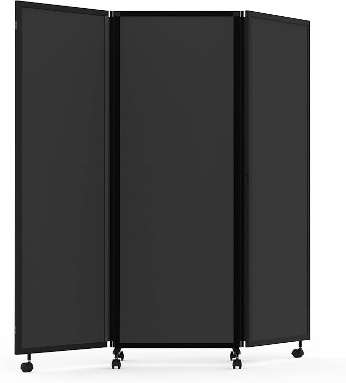 Stand Up Desk Store ReFocus Three-Panel Trifold Acoustic Fabric Room Divider Partition Privacy Screen (Anthracite Gray PET, 71” x 65")
