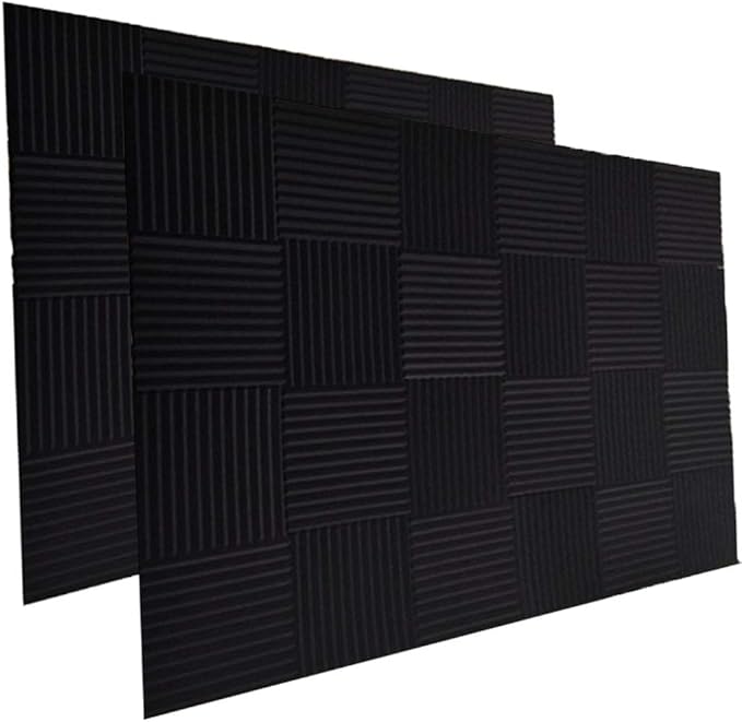 24 Pack Acoustic Panels Soundproof Studio Foam for Walls Sound Absorbing Panels Sound Insulation Panels Wedge for Home Studio Ceiling, 1" X 12" X 12" (Black)