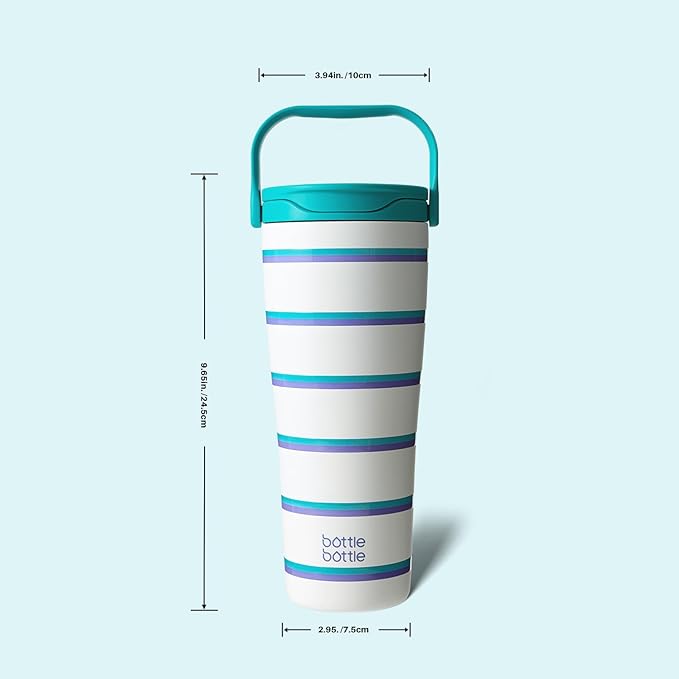 BOTTLE BOTTLE Insulated Tumbler with Handle & Straw Lid, 30oz Stainless Steel Leak-Proof Water Bottle for Hot & Cold Drinks, Add Ice Without Unscrewing, BPA-Free for Travel, Sports, Office(Stripe)