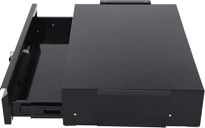 17.7" Under Desk Storage Drawer, Locking Design Black Sliding Pull-Out Drawer for Sit Stand Workstation