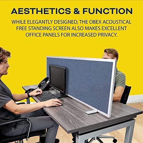 OBEX Acoustical Free Standing Privacy Screen, Cubicle Accessories Desk Privacy Panel, Desk Dividers for Office, Office Furniture Partitions Portable Sound Proof Dividers, 12" x 42", Graphite
