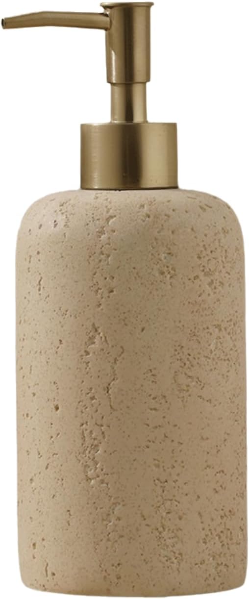 Soap Dispensing Refillable Stone Soap Dispenser Beige Travertine Liquid Shampoo Bottles Marble Hand Soap Dispenser for Bathroom Kitchen New Home Essentials