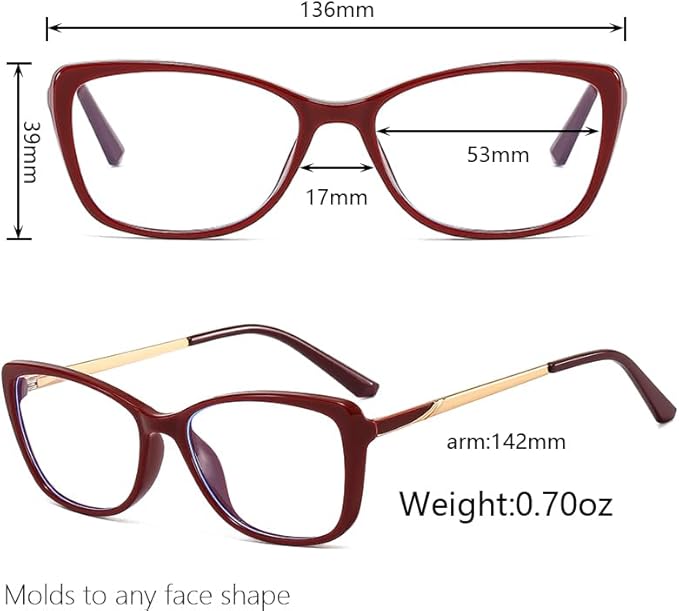 Siming Blue Light Blocking Glasses, Burgundy Frame with Gold Temples, Square Shape, Clear Lenses