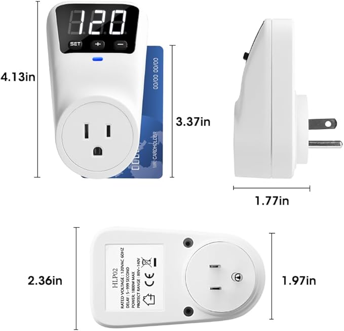 Refrigerator Surge Protector Voltage Stabilizers - Fireproof UL94V-1 Wall Mount Surge Protector Outlets for TV Appliances Real-Time Monitoring & Custom Voltage 80V-140V, 15A, 120V, 1800J,3 Pack