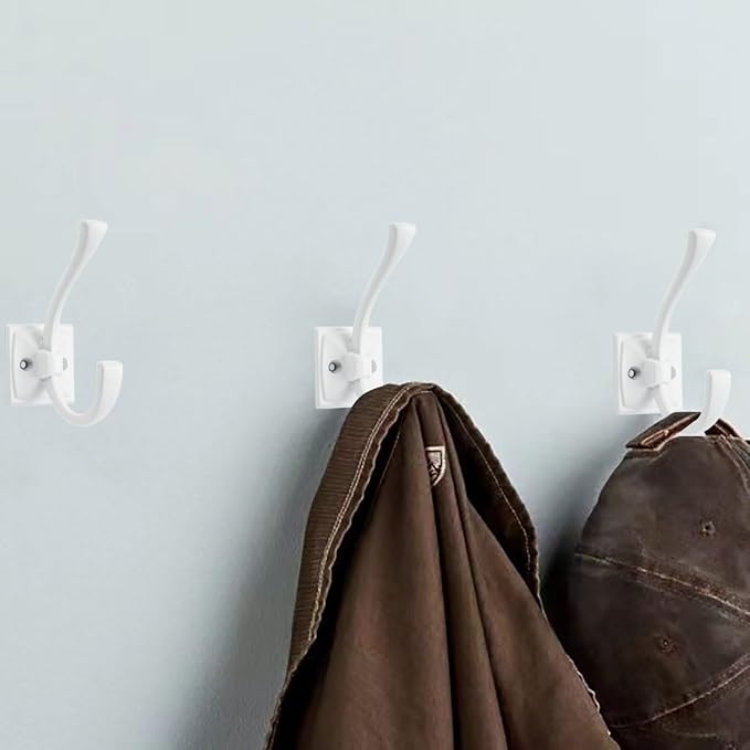 10 Pack Decorative Heavy Duty Towel Hooks for Hanging Robe Double White Coat Hooks Wall Mounted with Screws for Key, Towel, Bags, Cup, Hat