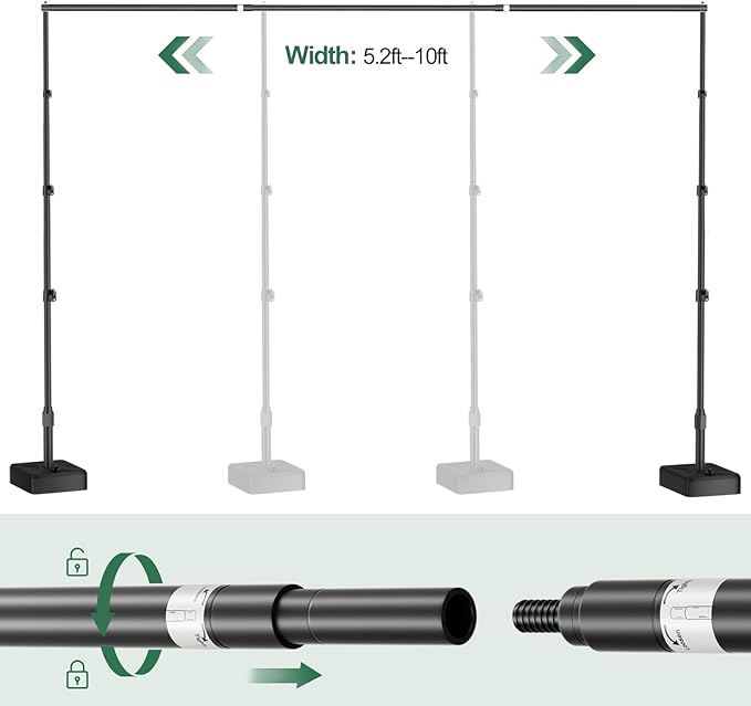 EMART Backdrop Stand with Heavy Duty Water Tank Base 8.5x10ft Adjustable Metal Photo Backdrop Stand Kit Pipe and Drape Background Frame for Birthday Party, Wedding Decorations, Studio Photography