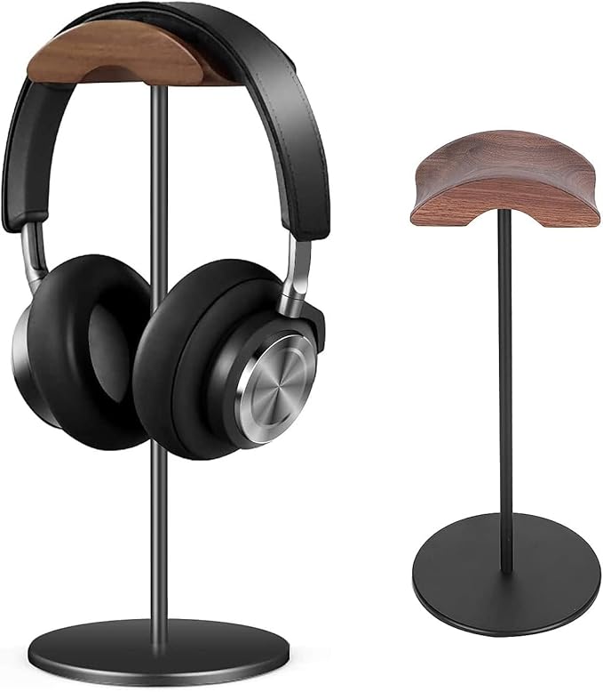 Jcurycke Headset Stand with 6.5cm Wide Walnut Wood Headrest,Headphone Holder Desk Removable with Solid Heavy Base,Headset Holder for Over Ear and Gaming,Headphone Stand Suitable for Table