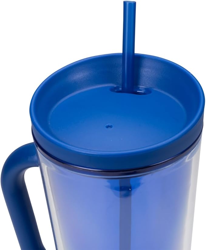 COOL GEAR 3-Pack 26 oz Spritz Tumbler with Straw and Handle | Pressure Fit Lid, Colored Re-Usable Tumbler Water Bottle with Straw and Handle - Blueberry Pack