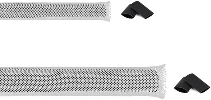 100ft Braided Wire Loom Sleeving Kit,Cable Management Sleeve,Wire Protector Tubing,Cord Organizer Used at Home or Office, to Protect Cables in Automotive, Military, Marine(White,1/4inch,1/2inch)