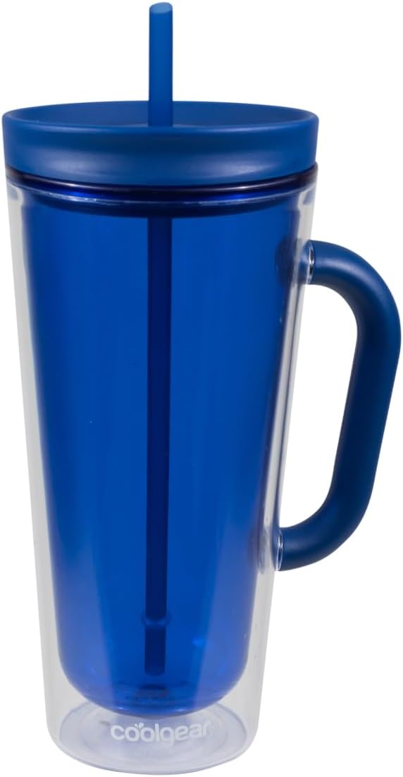 COOL GEAR 3-Pack 26 oz Spritz Tumbler with Straw and Handle | Pressure Fit Lid, Colored Re-Usable Tumbler Water Bottle with Straw and Handle - Blueberry Pack
