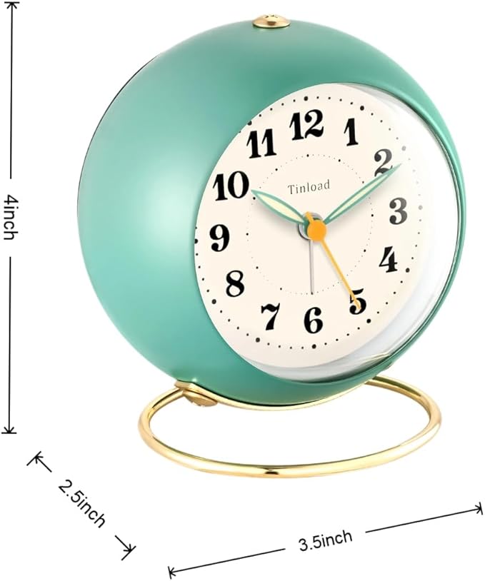 Tinload Analog Alarm Clock, Retro Simple Design Small Desk Clock with Manual Light, Battery Operated, Snooze, for Kids,Bedroom,Travel,Kitchen,Bedside Desktop(Green)