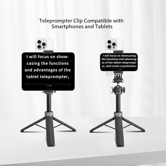 Large Screen Teleprompter Holder for Tablet/Phone with Extendable Tripod, Dual-Clamp Design with Interchangeable 3 Sizes of Clamps. Perfect for Live Streaming/Recording/Video Conference