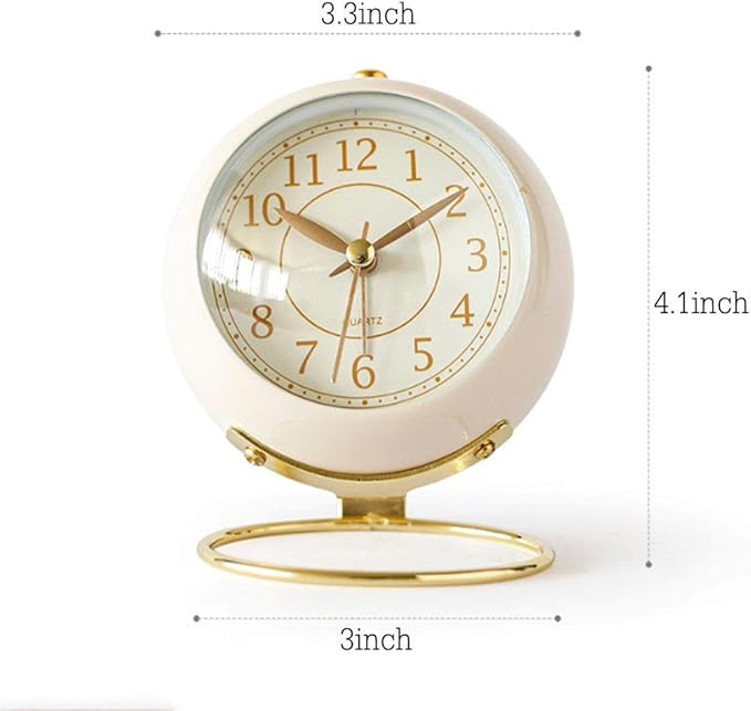 SHISEDECO Small Tableclocks Classic Non-Ticking Tabletop Alarm Clock with Backlight, Battery Operated Astronaut Deskclock with HD Glass for Living Room Bedroom Bedside Indoor Decor (White)