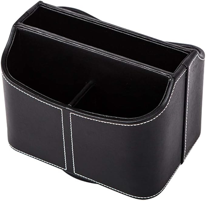 RHCSZ PU Leather Remote Control Holder Rotate 360 degrees Desk Organizer Storage Box for Remote Caddy,TV Guide, Mobile Phone, Pen,Stationery and Media Storage,Bedside Table Organizer(Black)
