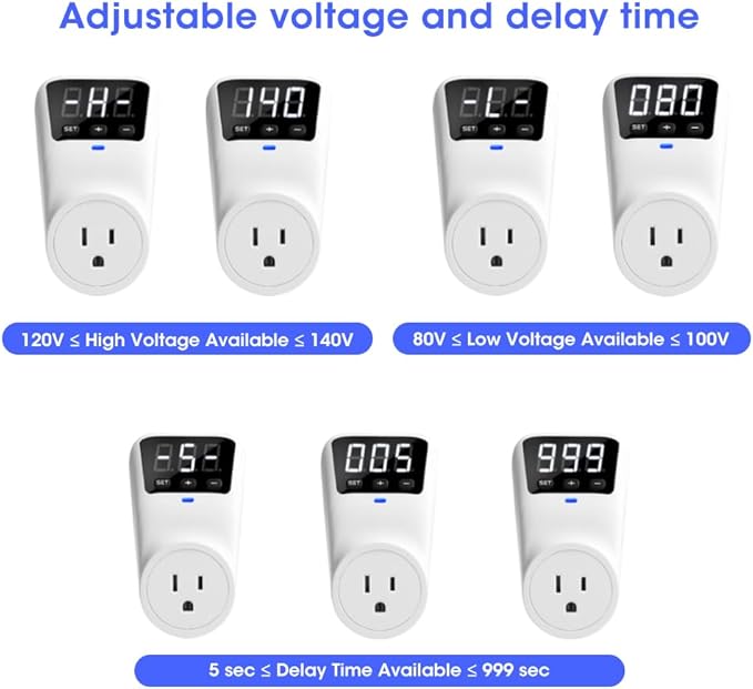 Refrigerator Surge Protector Voltage Stabilizers - Fireproof UL94V-1 Wall Mount Surge Protector Outlets for TV Appliances Real-Time Monitoring & Custom Voltage 80V-140V, 15A, 120V, 1800J,3 Pack