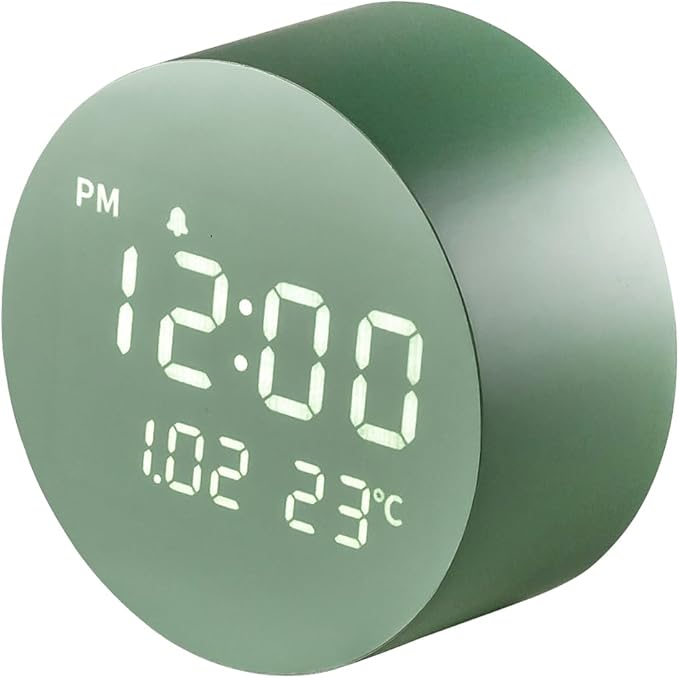 FLT Moonfall Wood Interior LED Desk Clock-Khaki (Designed in Korea)- Time, Date, Temperature Display, Customizable Alarms, Auto Brightness, Compact 3.46-Inch Size, USB Cable & Adapter Included