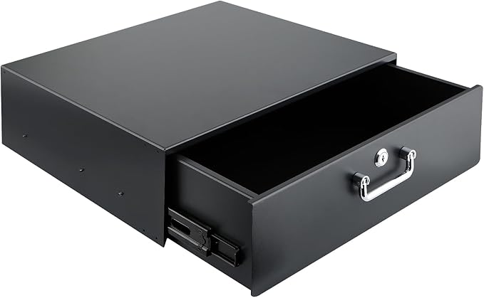 3U Rack Drawer, Rack Mount Drawer Designed for 19-inch Network Equipment, Servers, AV Racks, or Cabinet Enclosures. Sliding and Lockable Server Rack Drawer Features Cable Management Holes