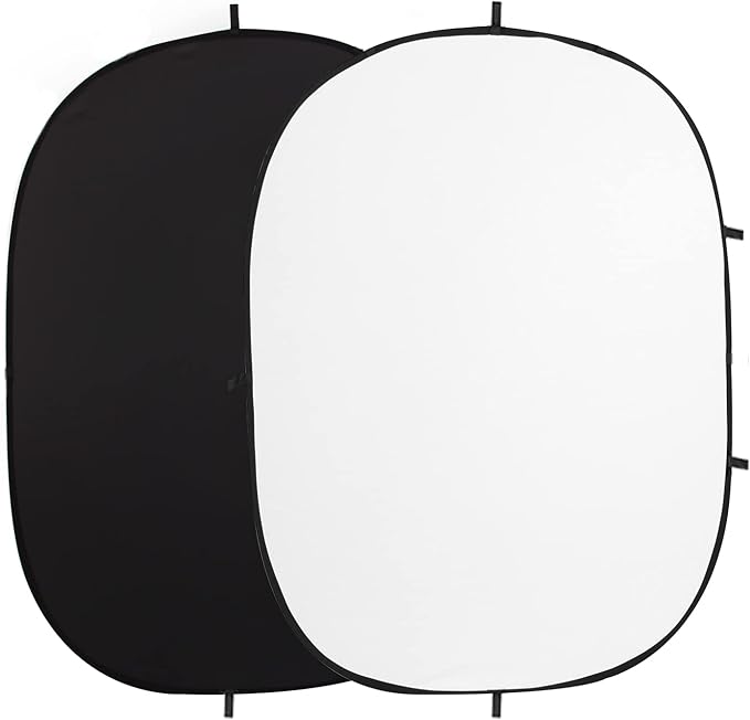 FOTOCREAT-5x6.5ft(1.5x2m) Black/White Double-Sided Pop-Up Collapsible Backdrop -Reflector Photo Backdrop Background for Video & Photo