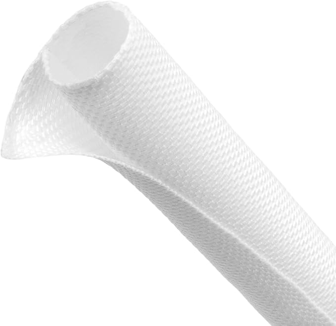 Automotive Wire Loom Tubing, Split Braided Cord Protectors from Pets No Chew, Flexible Cable Sleeve Cable Management for TV/Computer/Electric Wires (White, 1"-10ft)