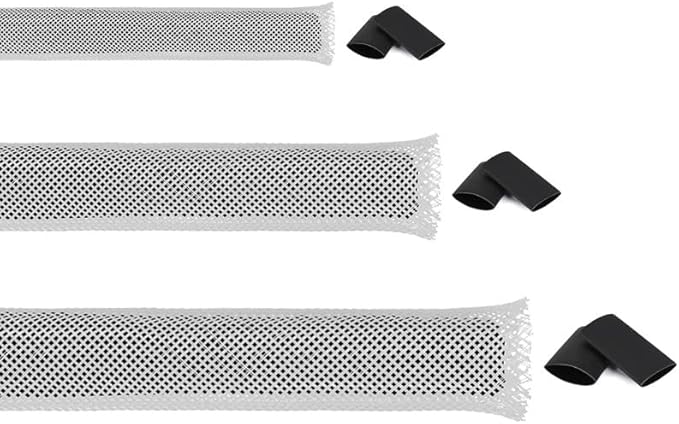 75ft Braided Wire Loom Sleeving Kit,Cable Management Sleeve,Wire Protector Tubing,Cord Organizer Used at Home or Office, to Protect Cables in Automotive,Military, Marine(White,1/4inch,1/2inch,3/4inch)