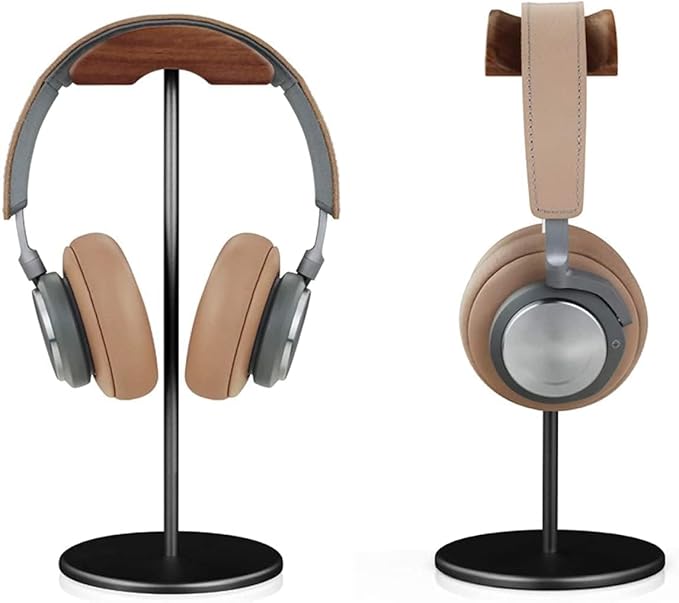 Jcurycke Headset Stand with 6.5cm Wide Walnut Wood Headrest,Headphone Holder Desk Removable with Solid Heavy Base,Headset Holder for Over Ear and Gaming,Headphone Stand Suitable for Table