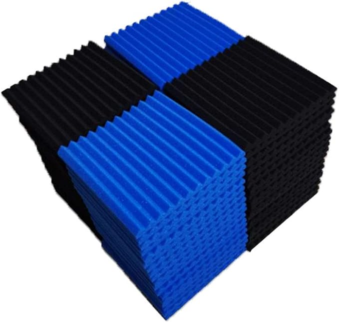 50 Pack Acoustic Panels Soundproof Studio Foam for Walls Sound Absorbing Panels Sound Insulation Panels Wedge for Home Studio Ceiling, 1" X 12" X 12" (Black&Blue)