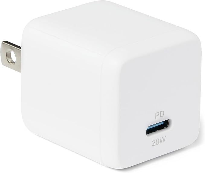 Amazon Basics Fast Charging USB C Nano GaN Wall Charger, 20W 1-Port PD 3.1 for Tablets Phones, White