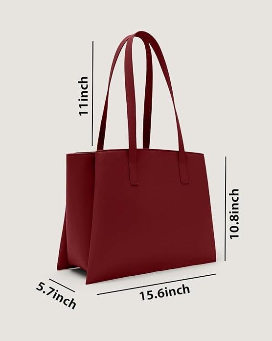 Work Tote Bags for Women 14 Inch - Work Bag Laptop Bag with Zip Compartments - Large PU Leather Office Computer Briefcase