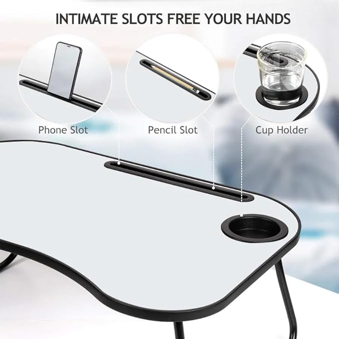 Laptop Bed Desk, Foldable Wooden Lap Desk with Cup Holder & Tablet Slot, Portable Lap Table & Bed Tray Table for Eating & Lap Desk Food Tray & Working on Couch, Sofa & Bed, 23.8 x 15.8 in.