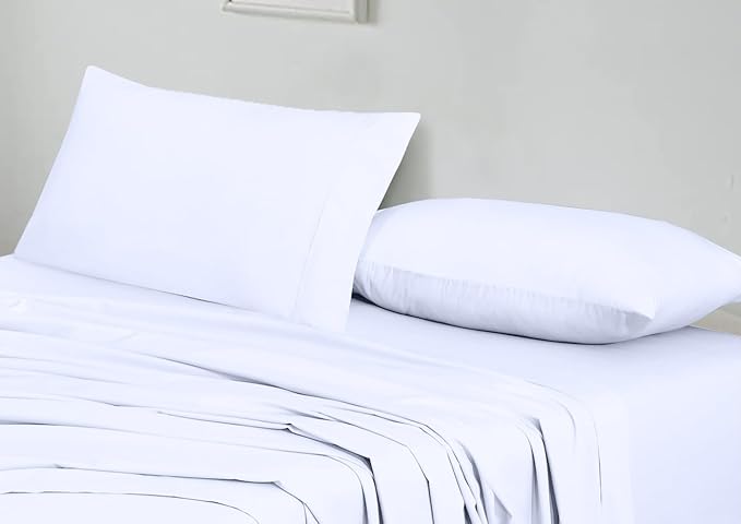 RUVANTI 100% Cotton Full Size Bed Sheets, 4 Pieces, Soft & Breathable Percale Weave Bedding, Deep Pocket 16", Hotel Standard, Crisp Cool Feel, Durable, Perfect Sheet Set Dyed, Bright White