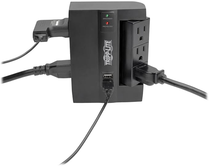 TRIPP LITE 6 Outlet Surge Protector Power Strip, 3 Rotatable Outlets, Wall Tap/Direct Plug in, 1200 Joules, 2 USB Charging Ports, Limited Warranty & $20, 000 Insurance (SWIVEL6USB), Black