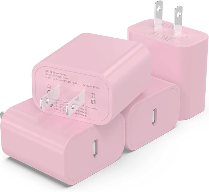 4Pack USB C Charger Block, iGENJUN 20W USB C Charger Wall Charger PD 3.0 Plug Box Type C Brick Cube, Compact USBC Power Adapter for Phone 16/16 Pro/15/14, Galaxy, Pixel, AirPods Pro-Baby Pink