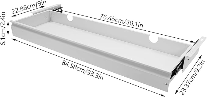 FFanhia 30 Inch Under Desk Mounted Sliding Pull-out Drawer Storage for Sit Stand Workstation Office(Applicable Table Thickness: 0.79in) White
