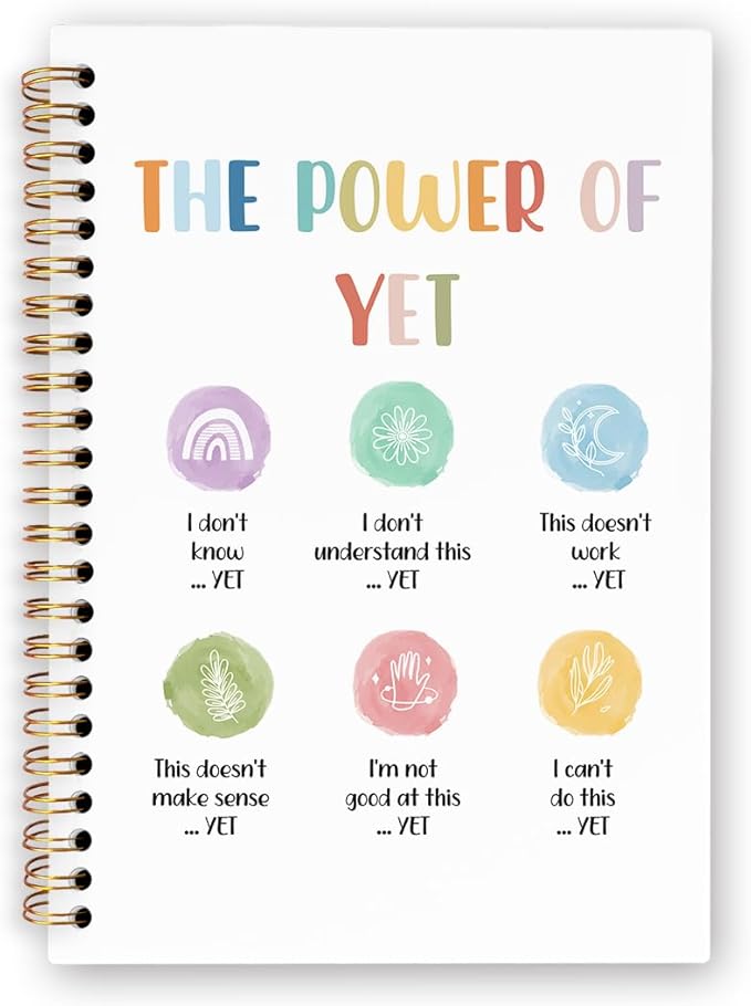 dvhdajed Mental Health Inspirational Spiral Notebook, the Power of Yet Growth Mindset Journaling Notebooks, Therapy Spiral Journal for Girls Women, Psychology Office School Supplies Gifts, 5.5x8.3 In